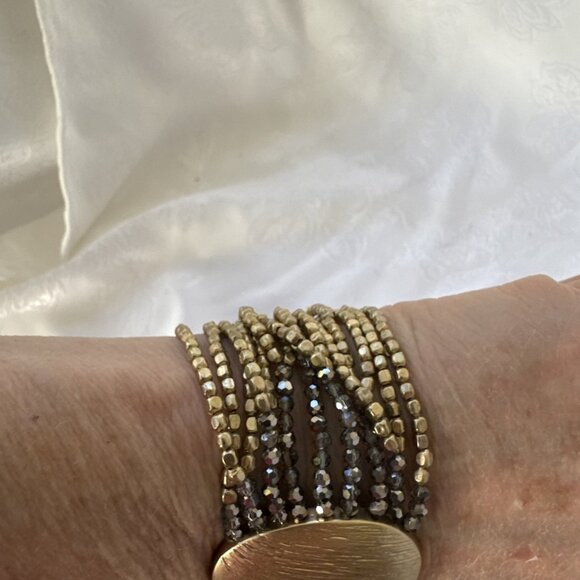 Chico's Dark Gold & Silvertone Stretch Beaded Shimmery Stackable Bracelet - NWT - Picture 12 of 12